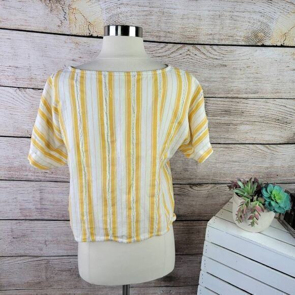 Lou & Grey Skip Doppy Tie-Front Fray Hem Striped Yellow Size Small - Picture 6 of 8